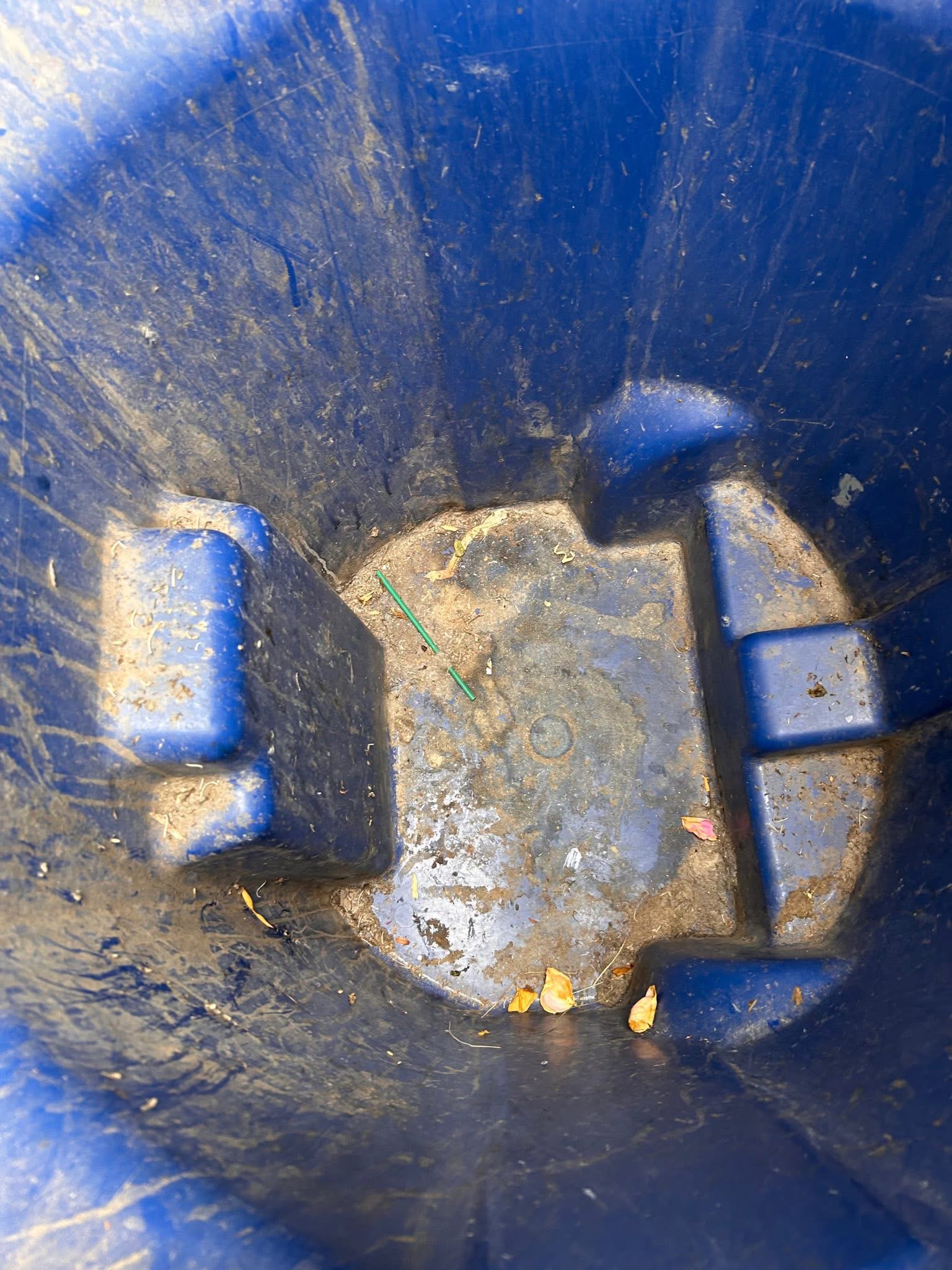 Recycle bin before cleaning, with grime and residue inside